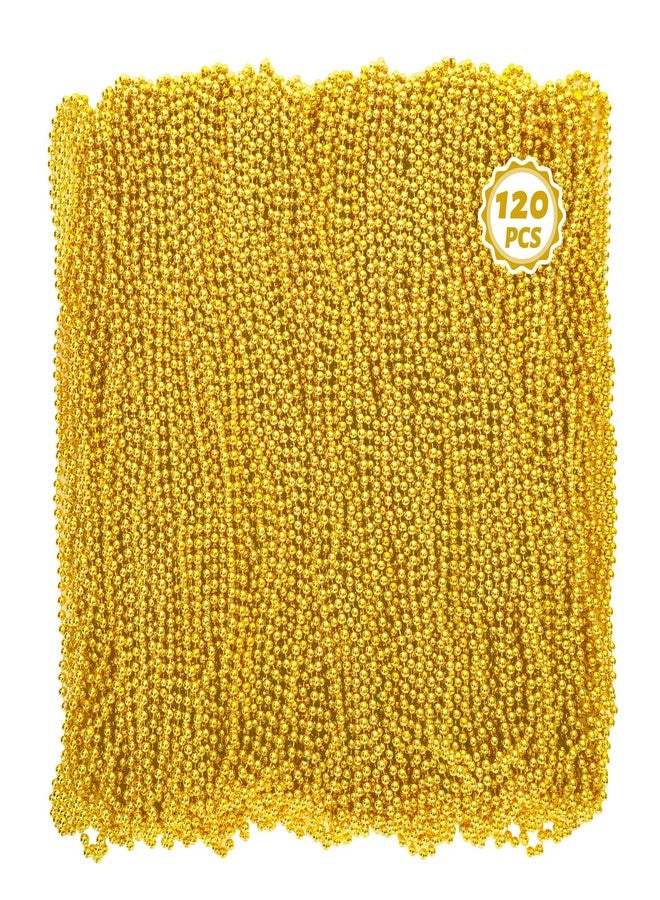 Huskein 120PCS Gold Necklace, Gold Mardi Gras Beads, 33 IN Party Beads Accessories, Mardi Gras Decorations Parade Throws Bulk for Pirate Wedding Birthday Christmas Party Favors Supplies - Image 1
